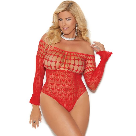 Heart Pattern Off the Shoulder Teddy and Anklets Set - Picture 5 of 8